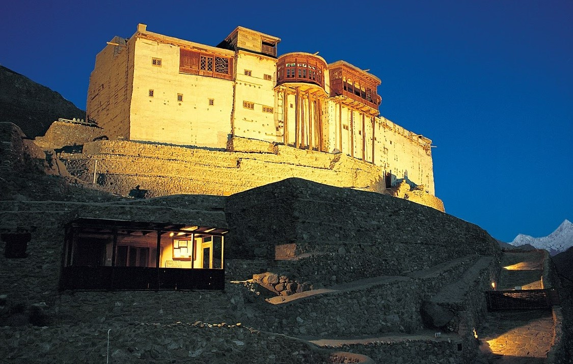 baltit fort lit up at night